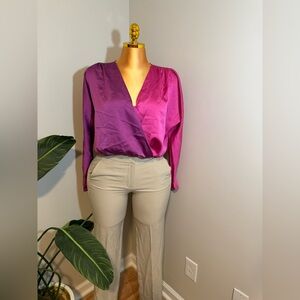 Purple Satin Surplice Blouse - Unbranded
